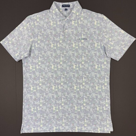 Peter Millar Mens Polo Shirt Cascata Golf Club Sz Large Crown Crafted Wine Print - Picture 2 of 12